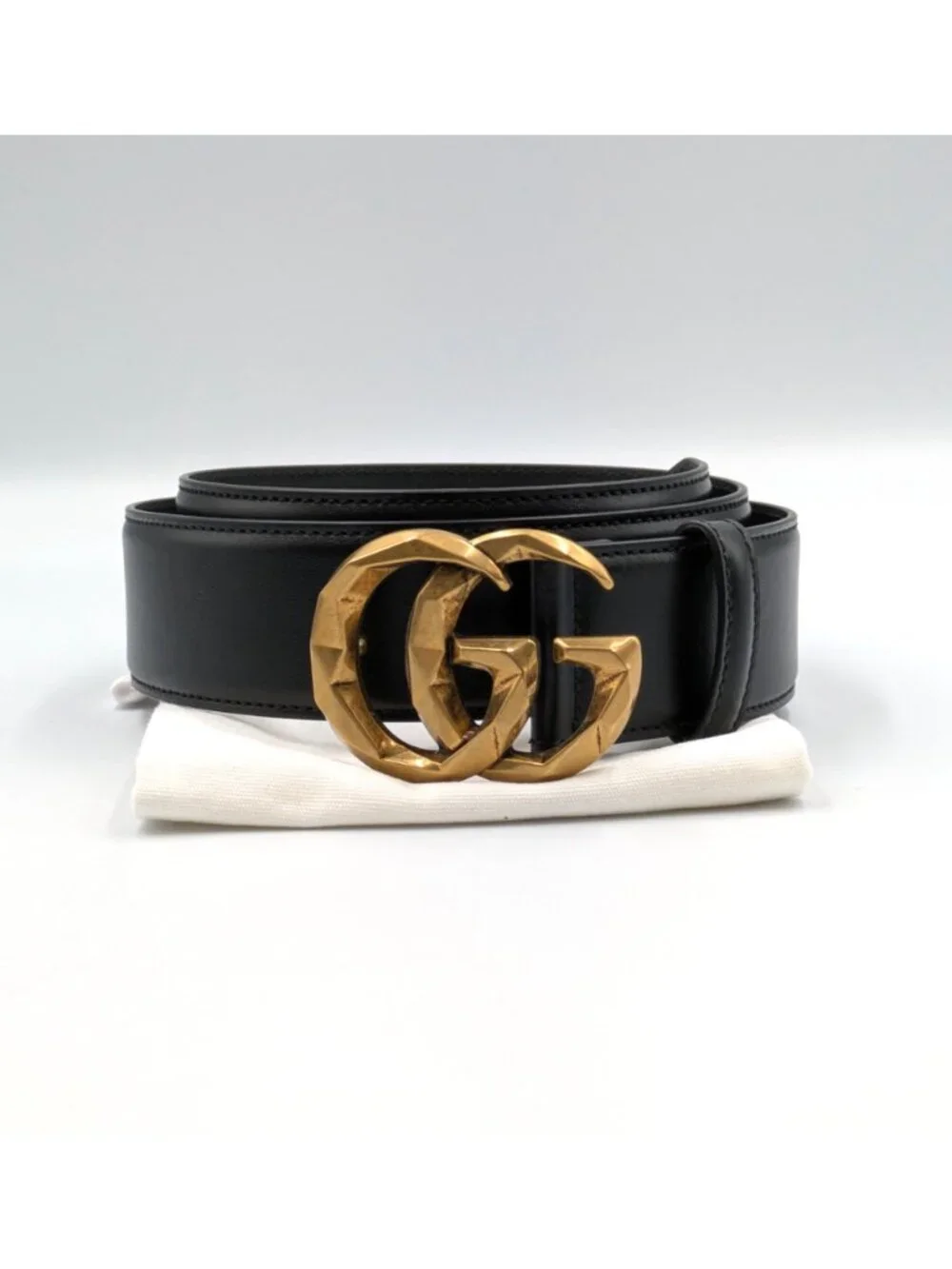 Gucci Men’s Plutone W40mm Calfskin Geometric Double G Belt Black 85cm 795526